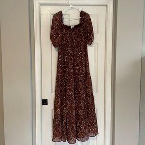 Francesca’s maroon, floral maxi dress